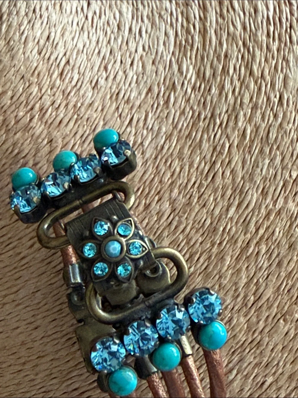 Bracelet turquoise color with blue rhinestones